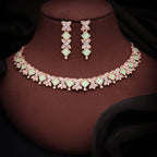 Tehzeeb Creations Rose Gold-Polished Sea Green Choker Necklace With Dangle Earrings