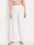 TAG 7 Women White Solid Straight Palazzos