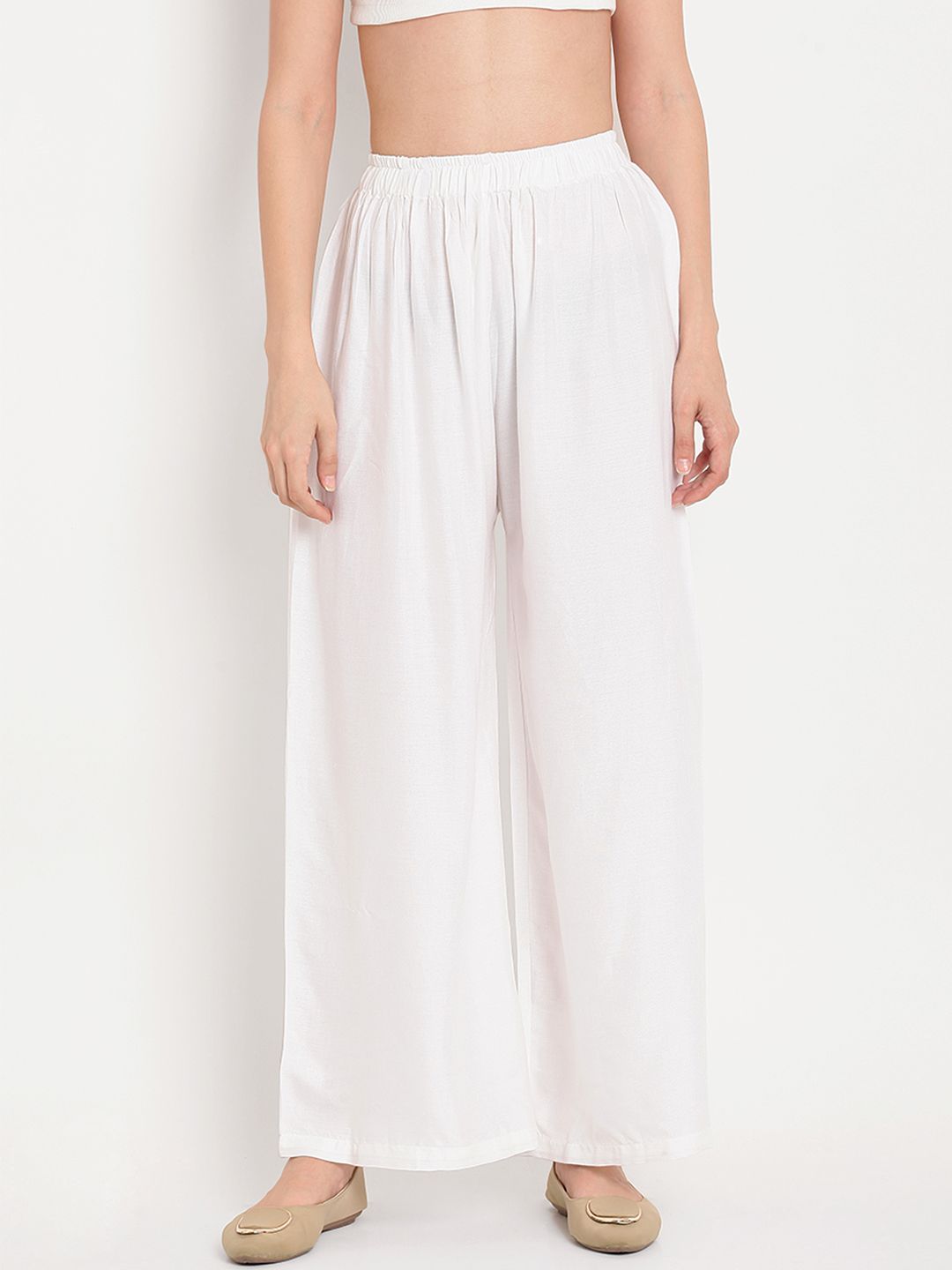 TAG 7 Women White Solid Straight Palazzos