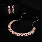Tehzeeb Creations Rose Gold-Polished Sea Green & Baby Pink Choker Necklace With Dangle Earrings