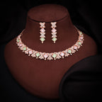 Tehzeeb Creations Rose Gold-Polished Sea Green & Baby Pink Choker Necklace With Dangle Earrings