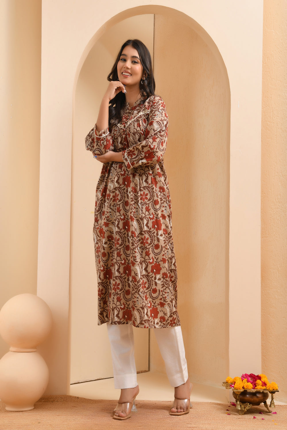 Vaasva Women Ajrakh Printed Kurta Pant Set - Distacart