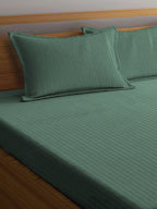 KLOTTHE Green Striped 210 TC Bedsheet with Pillow Covers - Distacart