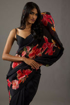 Black Bright Moss Designer Digital Printed Party Wear Saree - Be Verly