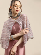 Tikhi Imli Trendy Mauve Sleek Poly Crepe Saree with Embellished Border & Cape - Distacart