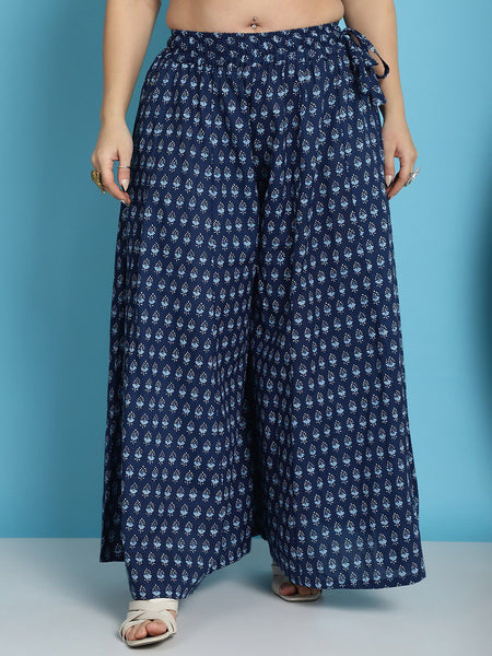TAG 7 Plus Size Floral Printed Flared Pure Cotton Ethnic Palazzos