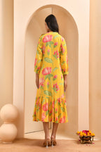 Vaasva Women Floral Printed Lemon Dress - Distacart
