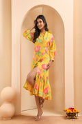 Vaasva Women Floral Printed Lemon Dress - Distacart