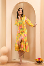 Vaasva Women Floral Printed Lemon Dress - Distacart