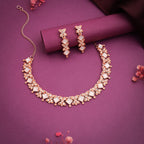 Tehzeeb Creations Rose Gold-Polished White Choker Necklace With Dangle Earrings