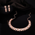 Tehzeeb Creations Rose Gold-Polished White Choker Necklace With Dangle Earrings