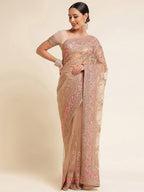 kasee Floral Embroidered Net Saree - Distacart