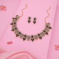 Tehzeeb Creations Gold-Polished Black Colour Choker With Dangle Earrings