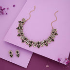Tehzeeb Creations Gold-Polished Black Colour Choker With Dangle Earrings