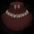 Tehzeeb Creations Gold-Polished Green Colour Choker With Dangle Earrings