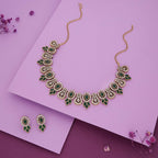 Tehzeeb Creations Gold-Polished Green Colour Choker With Dangle Earrings