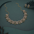 Tehzeeb Creations Gold-Polished Green Colour Choker With Dangle Earrings