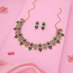 Tehzeeb Creations Gold-Polished Green Colour Choker With Dangle Earrings