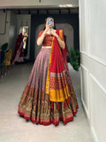 Vastranavya Kashmiri Print With Foil Print Lehenga with Unstitched Printed Blouse - Onion