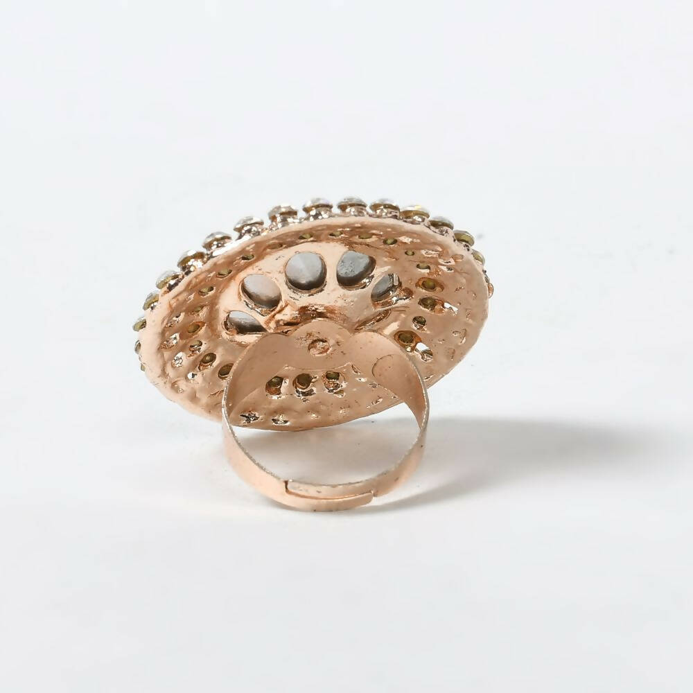 Mominos Fashion Joharkamal Gold-Plated Stone Studded Adjustable Finger Ring - Design 06 - Distacart