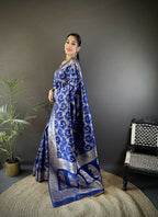 Joban Fashion Royal Blue Meenakari Banarasi Silk Sarees