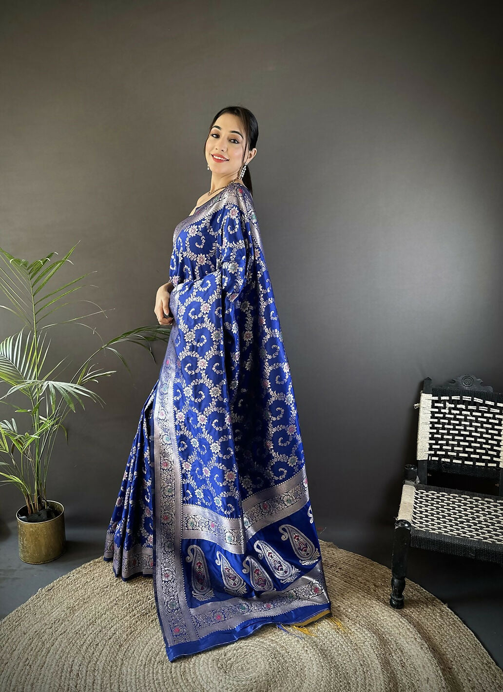 Joban Fashion Royal Blue Meenakari Banarasi Silk Sarees