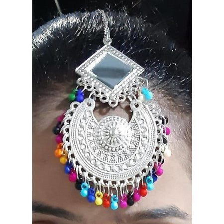 MS Fashion India Oxidized Silver Tone Indian Bridal Wear Mirror Maang Tikka