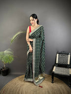 Joban Fashion Dark Green Bandhej Bandhani Vichitra Silk Bandhani Prints Saree - Distacart