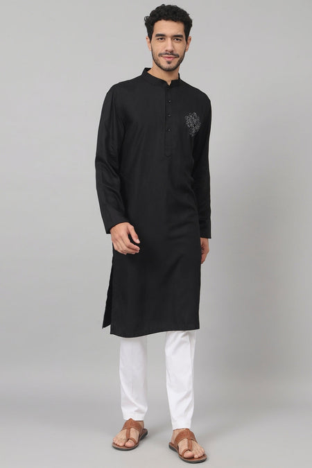 Coal Motif Embroidered Cotton Kurta by Hilo Design