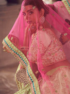 Myra Pista Green Art Silk Heavy Embroidered Lehenga