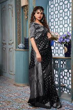 DEIANA'S Beautiful Designer Golden zari Soft Lichi Silk Saree - Black