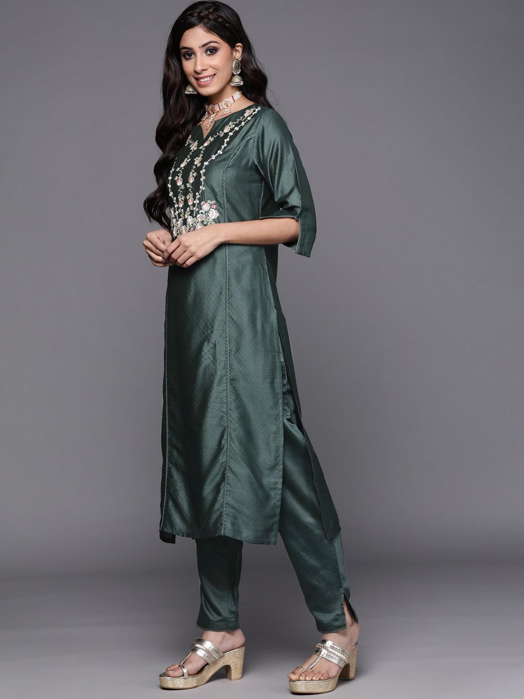 Indo Era Women Green Ethnic Motifs Embroidered Kurta with Trousers & With Dupatta - Distacart