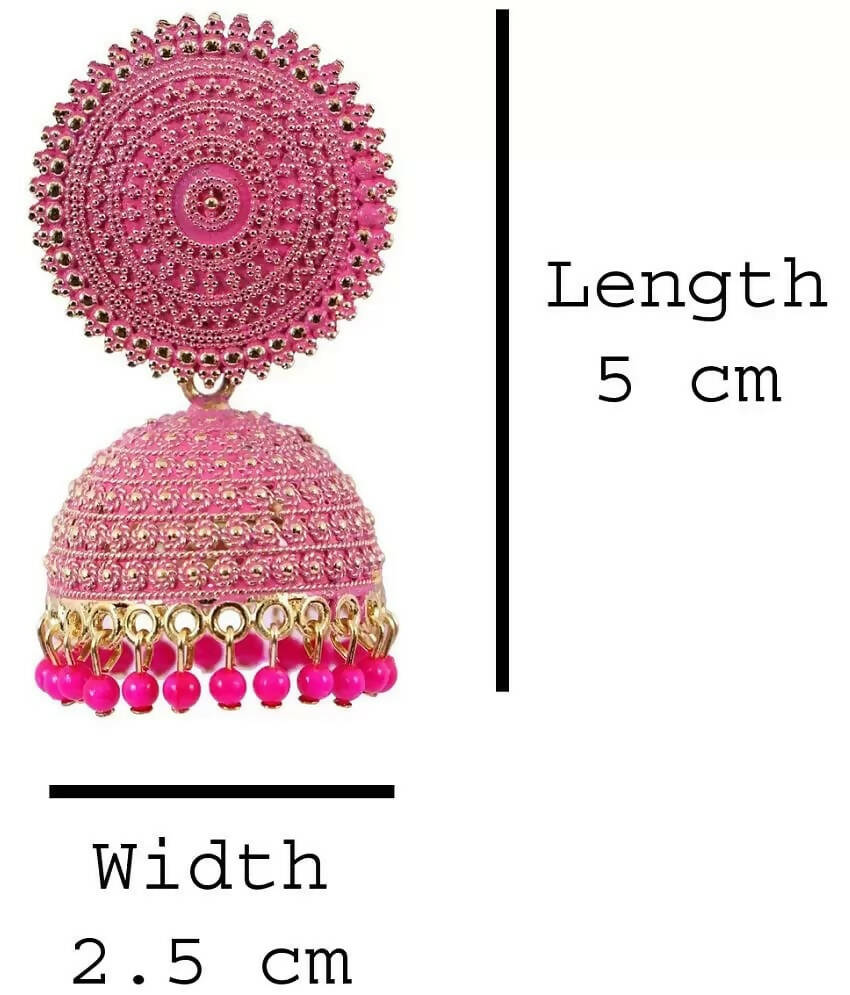Mominos Fashion Joharkamal Gold-Plated Meenakari Jhumkas For Women & Girls (Magenta) - Distacart