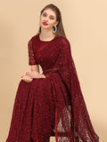 Sangria Maroon Floral Self Design Lace Saree - Distacart