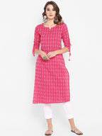 Janasya Pink & White Printed Straight Kurta - Distacart