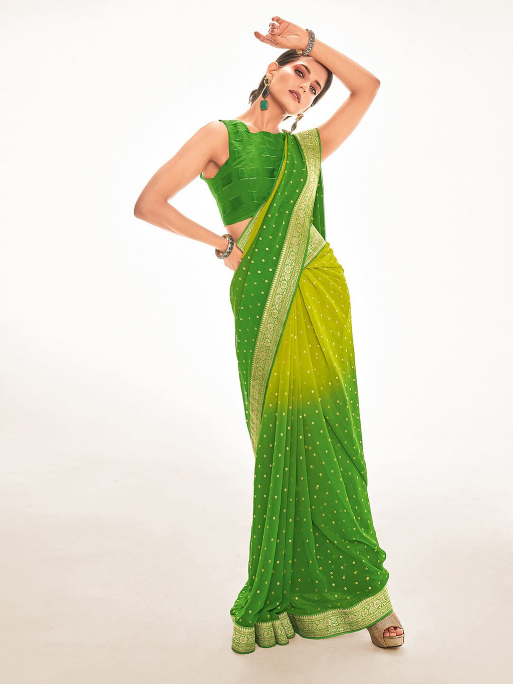 Saree Mall Green & Yellow Ethnic Motifs Embroidered Silk Blend Mangalagiri Sarees