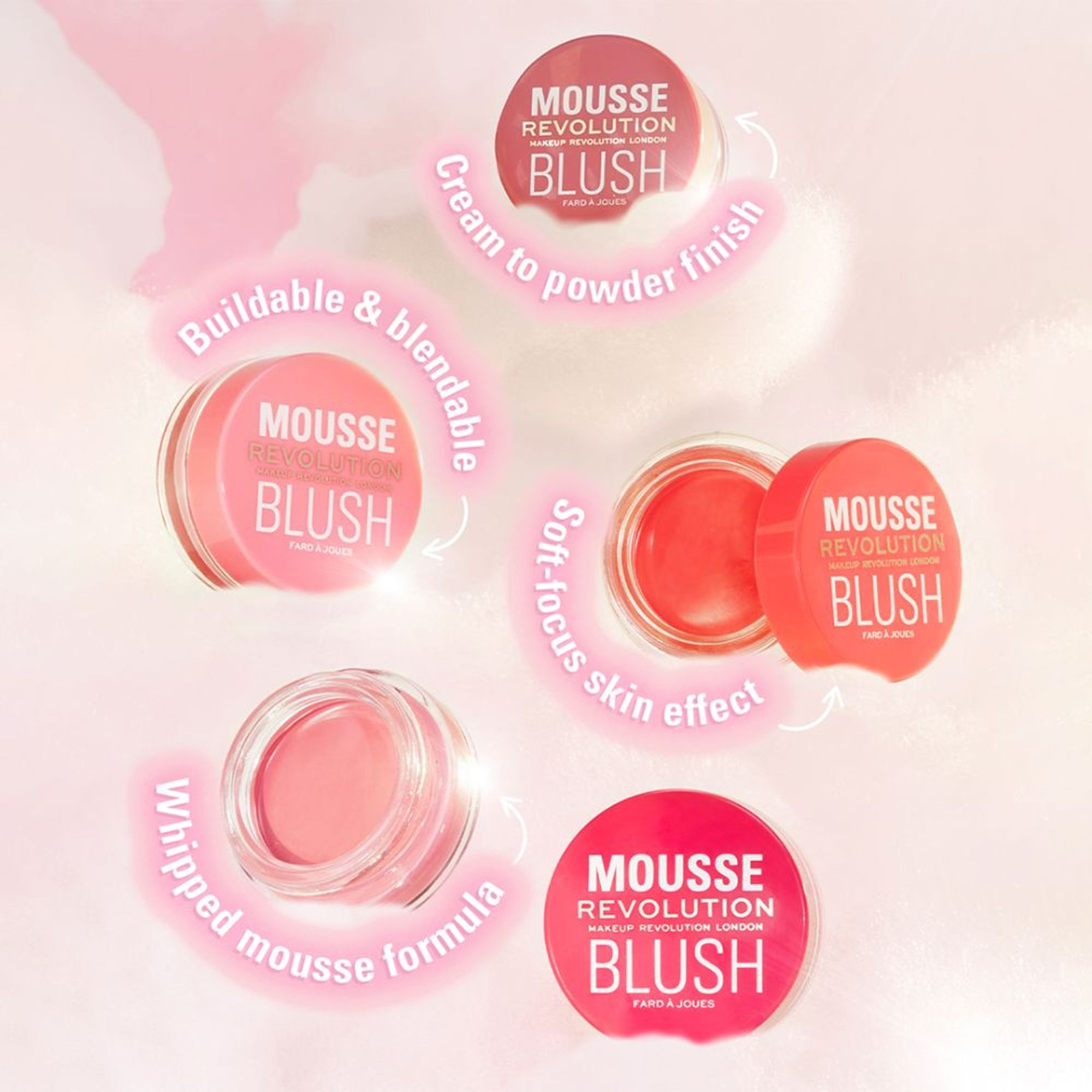 Makeup Revolution Mousse Blush - For Cheeks & Eyes Non Sticky-Soft Focus Effect - Grape Fruit Coral - Distacart