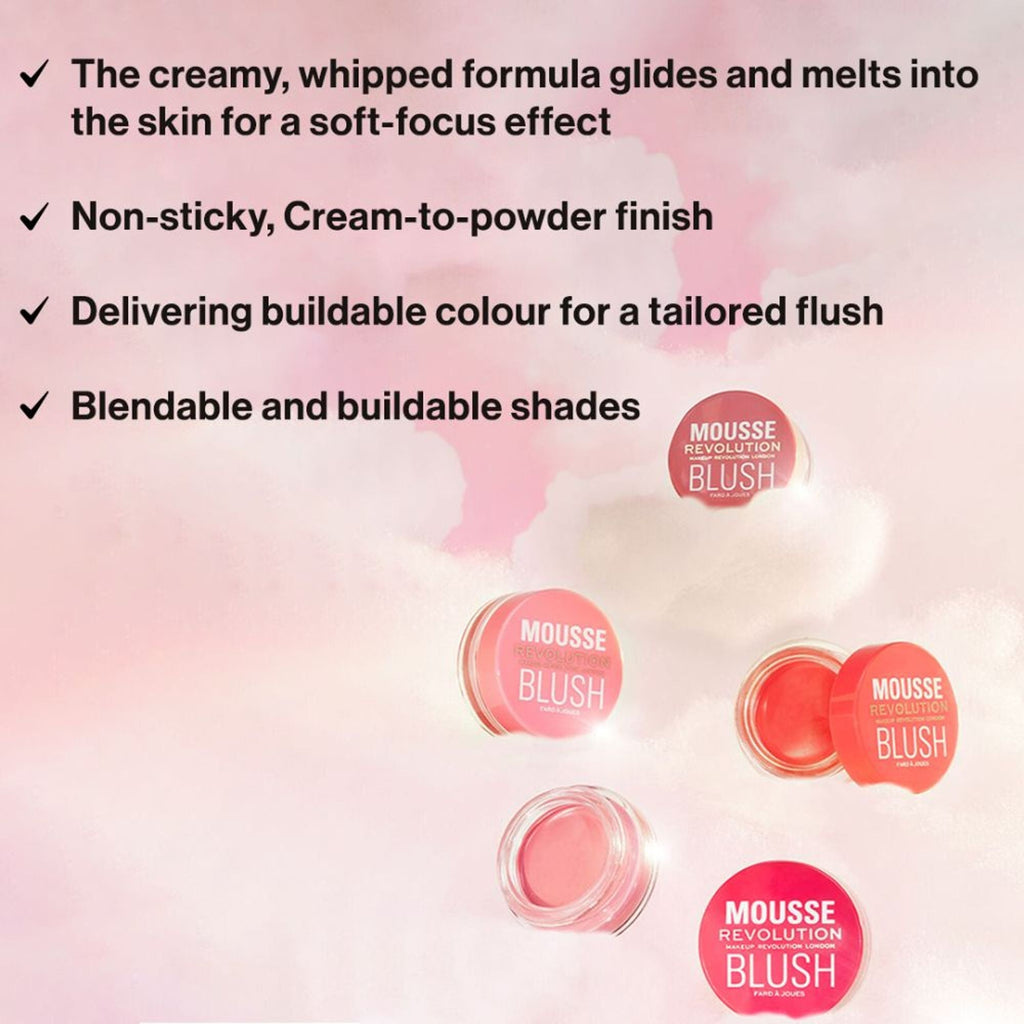 Makeup Revolution Mousse Blush - For Cheeks & Eyes Non Sticky-Soft Focus Effect - Passion Deep pink