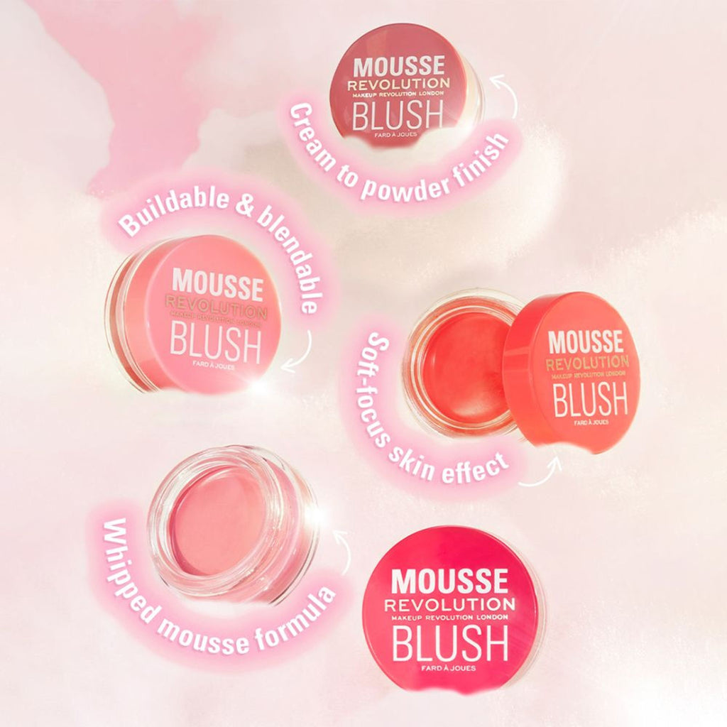 Makeup Revolution Mousse Blush - For Cheeks & Eyes Non Sticky-Soft Focus Effect - Passion Deep pink