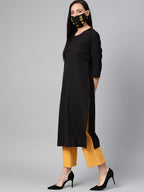 HERE&NOW Women Black Solid Straight Kurta