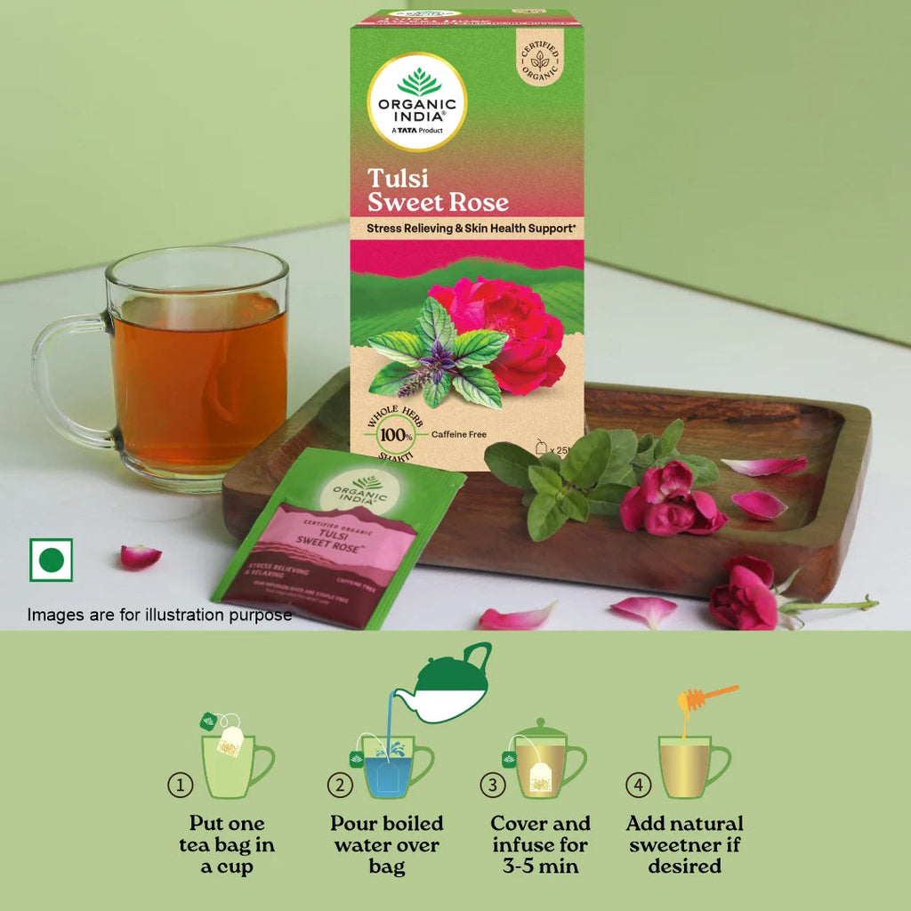 Organic India Tulsi Sweet Rose 25 Tea Bags - Distacart