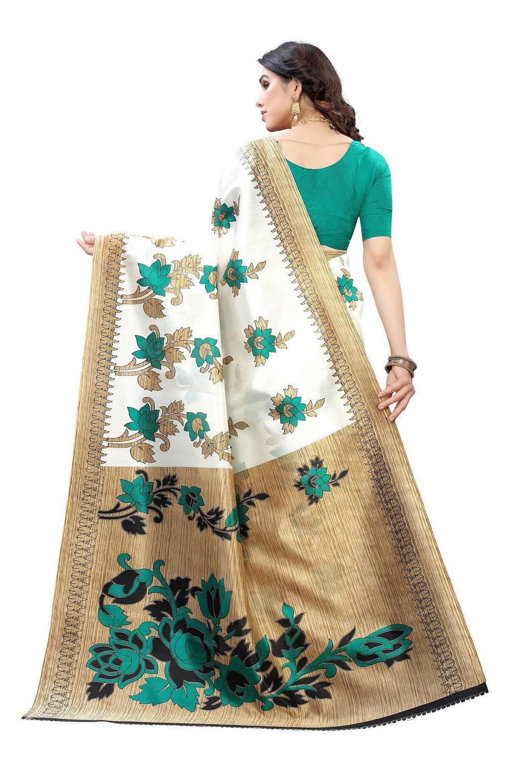 Vamika White Printed Art Silk Saree