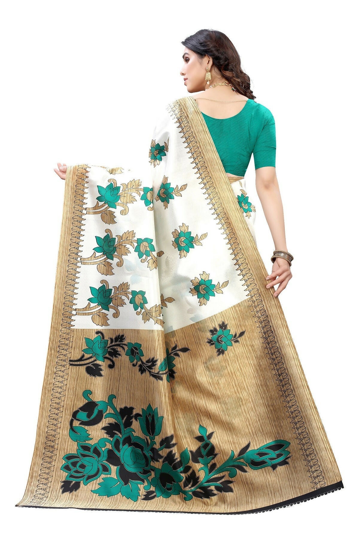 Vamika White Printed Art Silk Saree