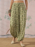 InWeave Apple Green Ikkat Print Harem Pant