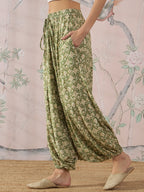 InWeave Apple Green Ikkat Print Harem Pant
