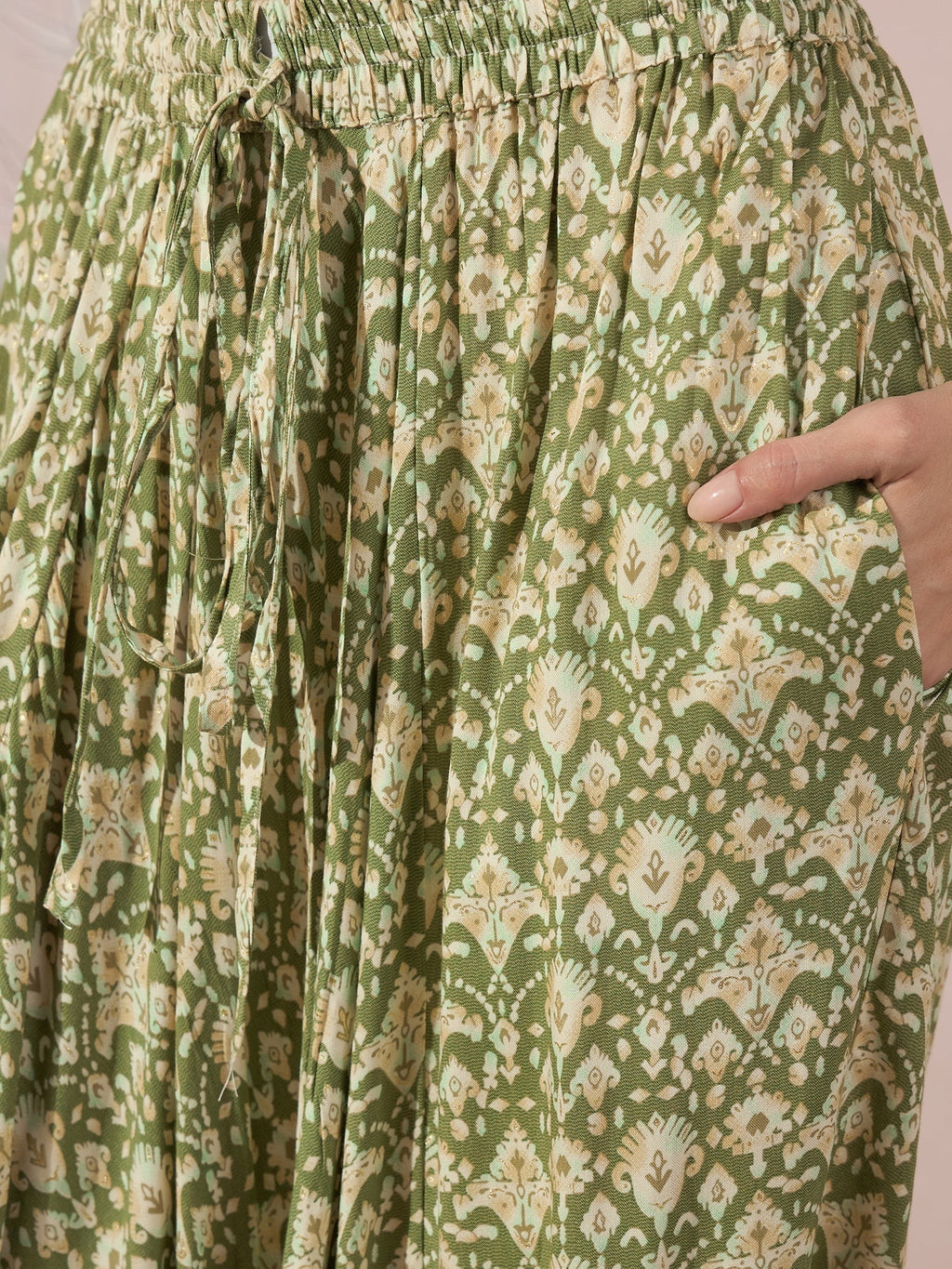 InWeave Apple Green Ikkat Print Harem Pant