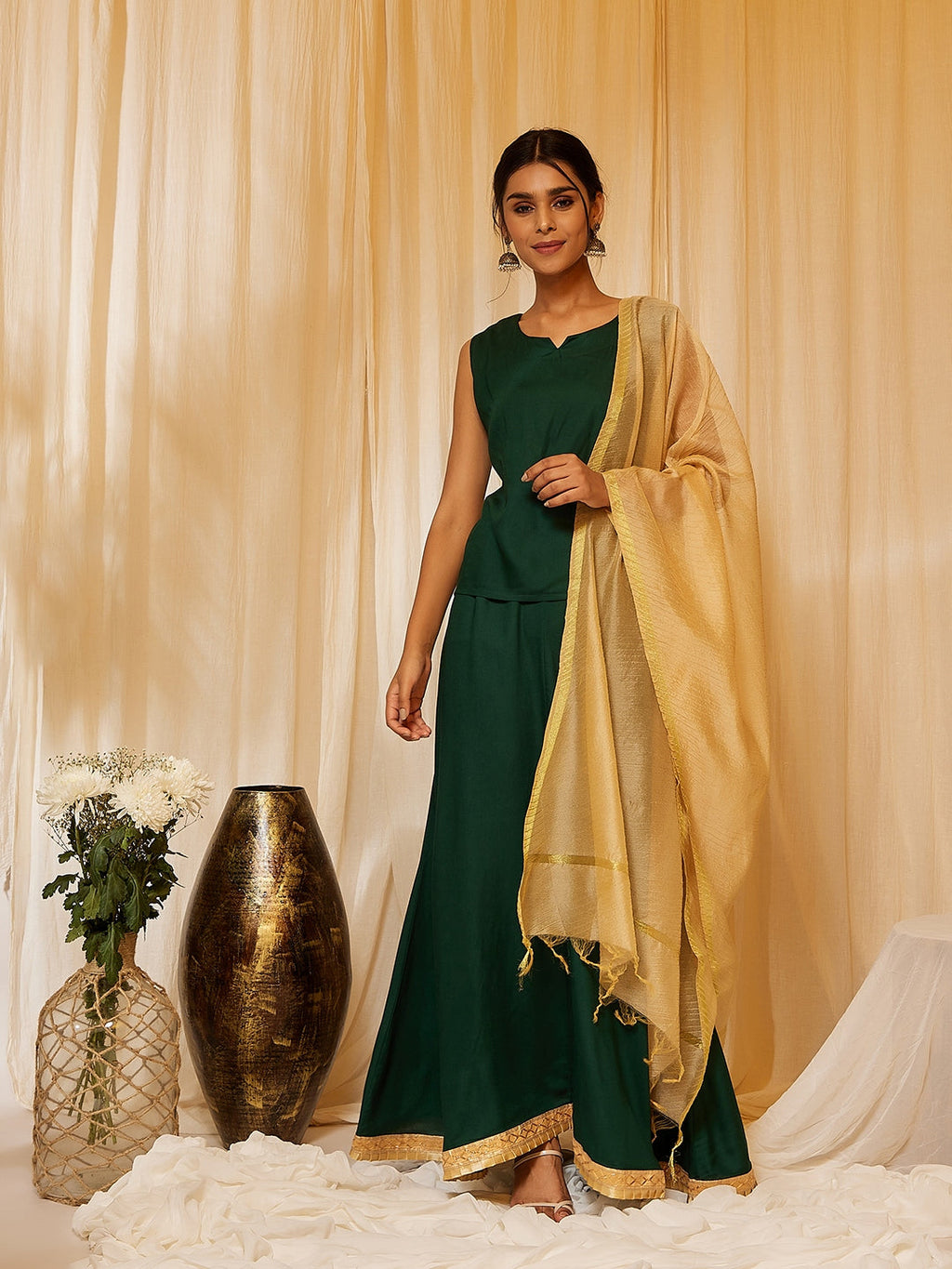 InWeave Bottle Green Skirt Top Set - Distacart