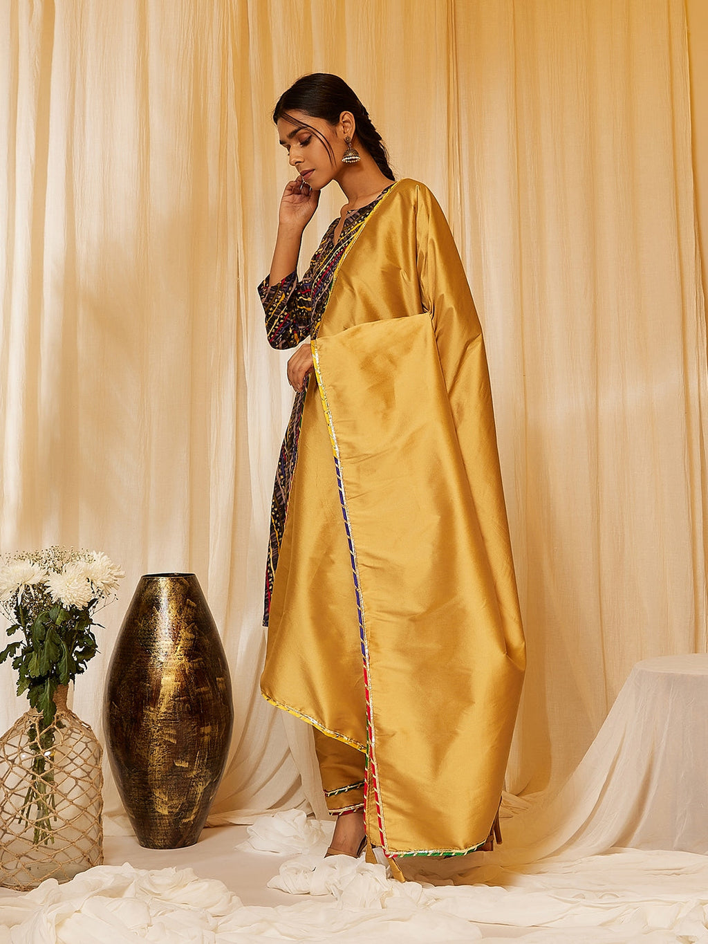 InWeave Charcoal Black Leheriya Silk Set - Distacart