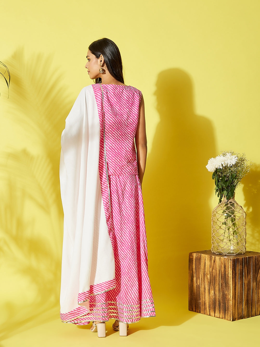 InWeave Pink Lehriya Top Set With Dupatta - Distacart