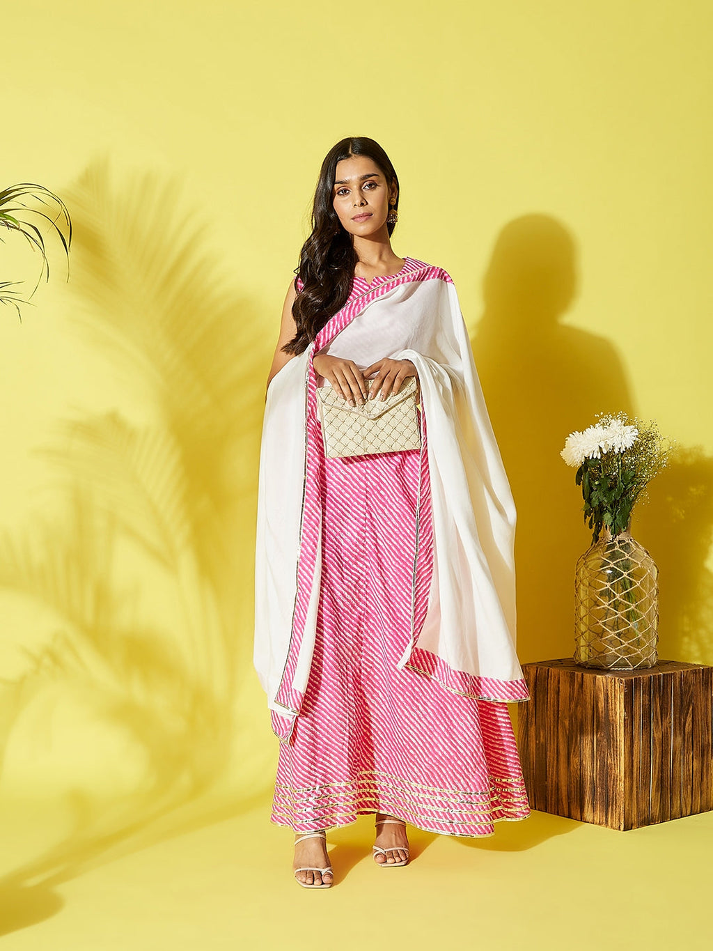 InWeave Pink Lehriya Top Set With Dupatta - Distacart